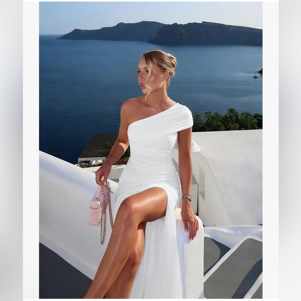 One-Shoulder White Maxi Dress